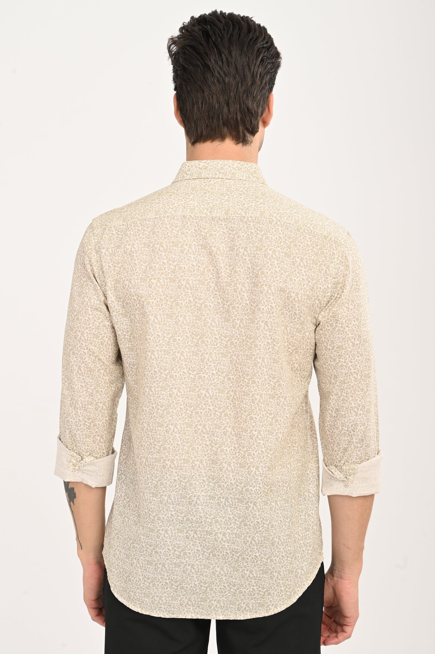 Men's Beige Geometric Print Single Pocket Shirt
