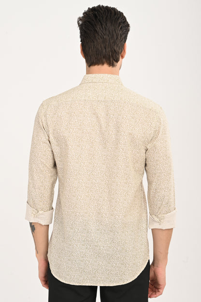 Men's Beige Geometric Print Single Pocket Shirt