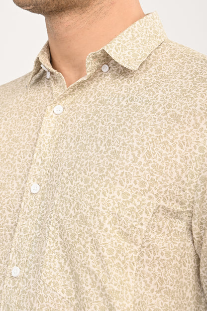 Men's Beige Geometric Print Single Pocket Shirt