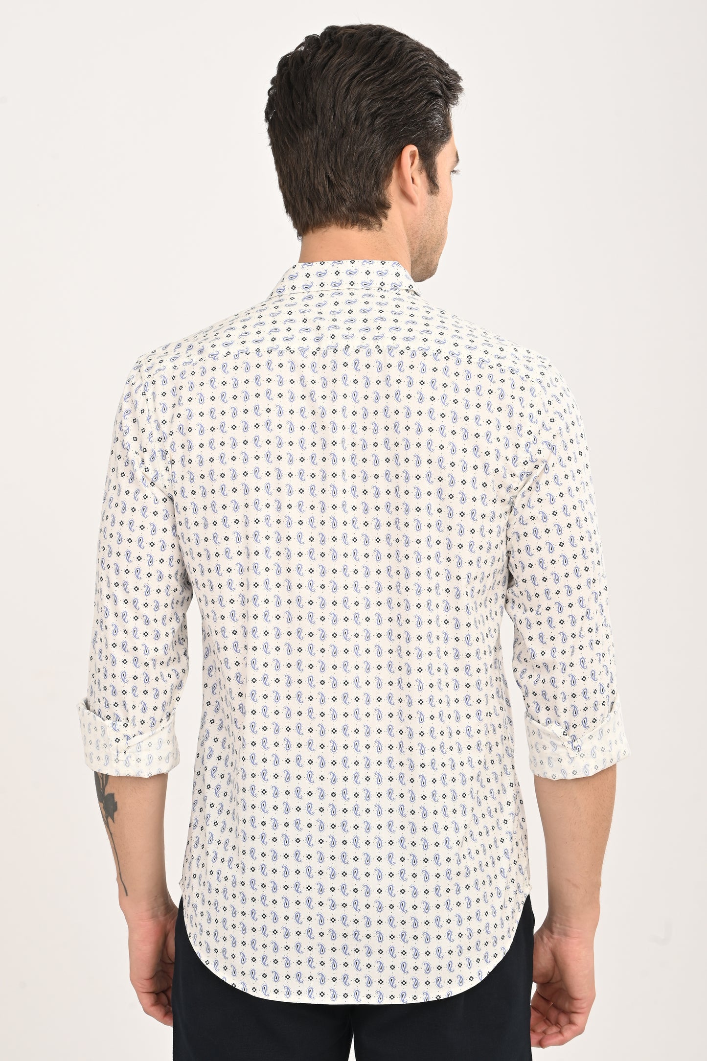 Men's White Micro Print Slim Fit Casual Shirt