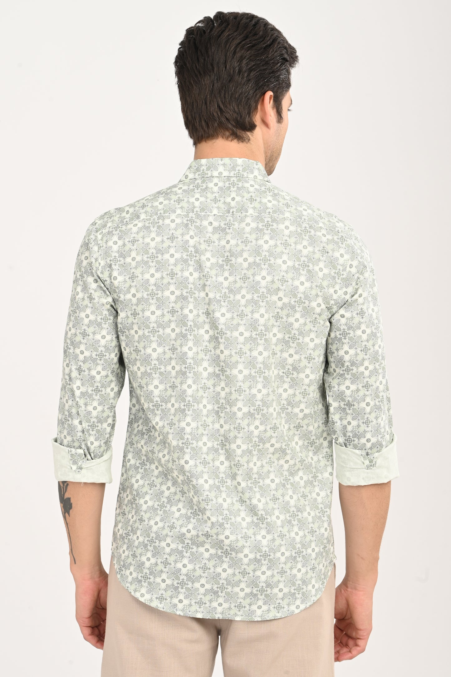 Green Floral Print Cotton Shirt