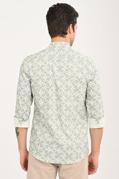 Green Floral Print Cotton Shirt