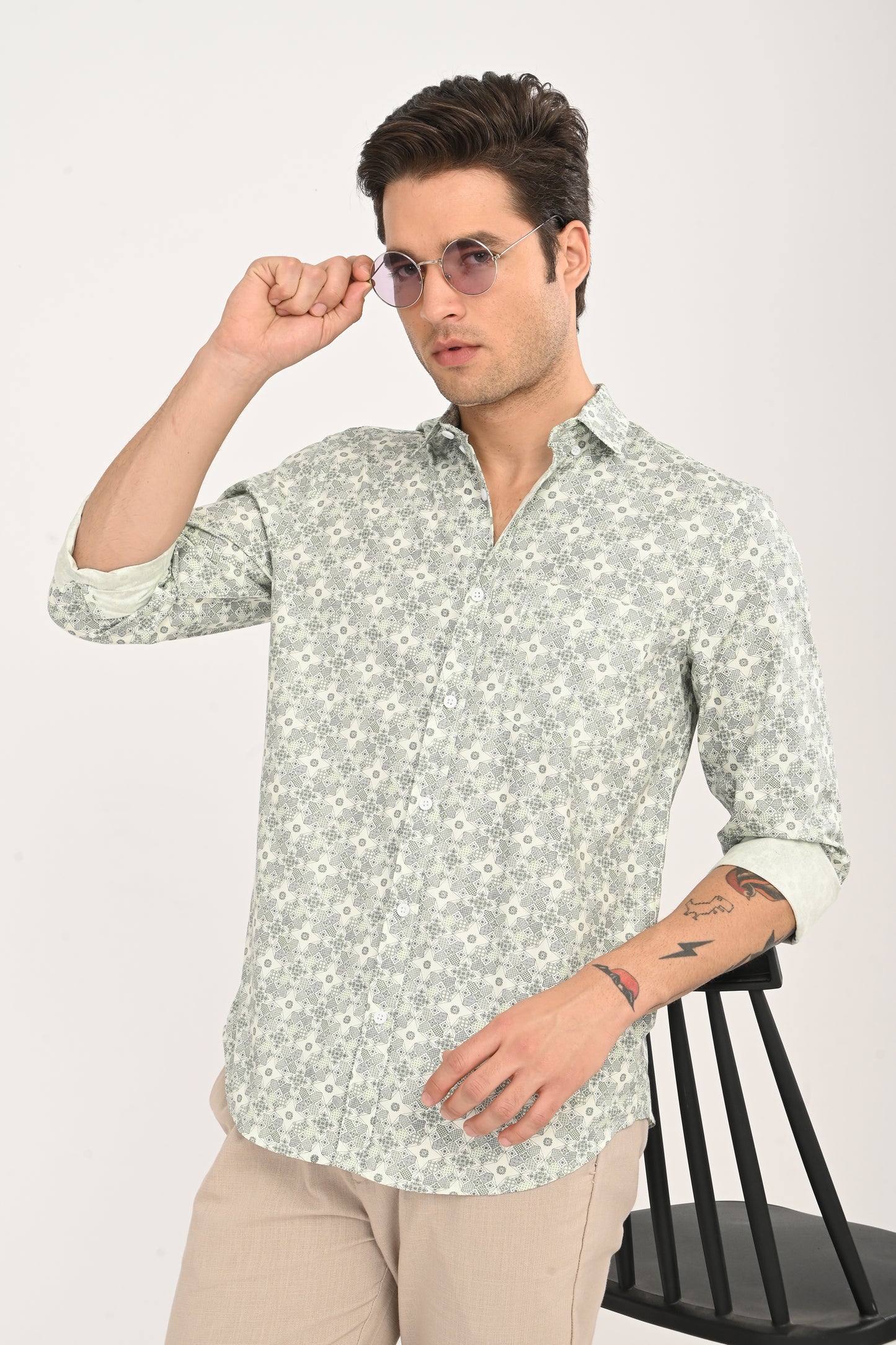 Green Floral Print Cotton Shirt