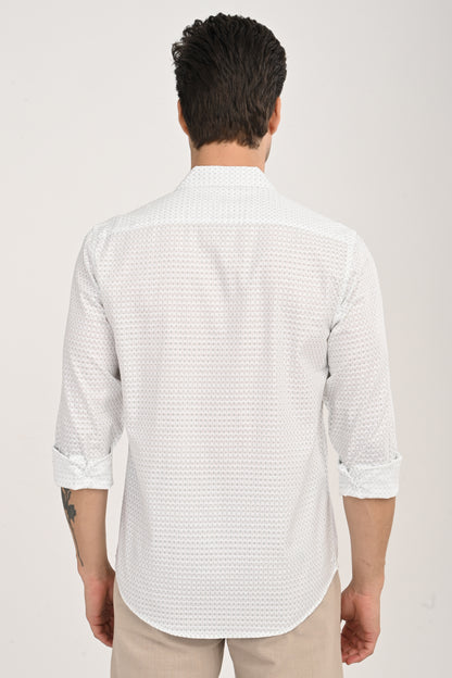 White Cotton Slim Fit Floral Print Shirt