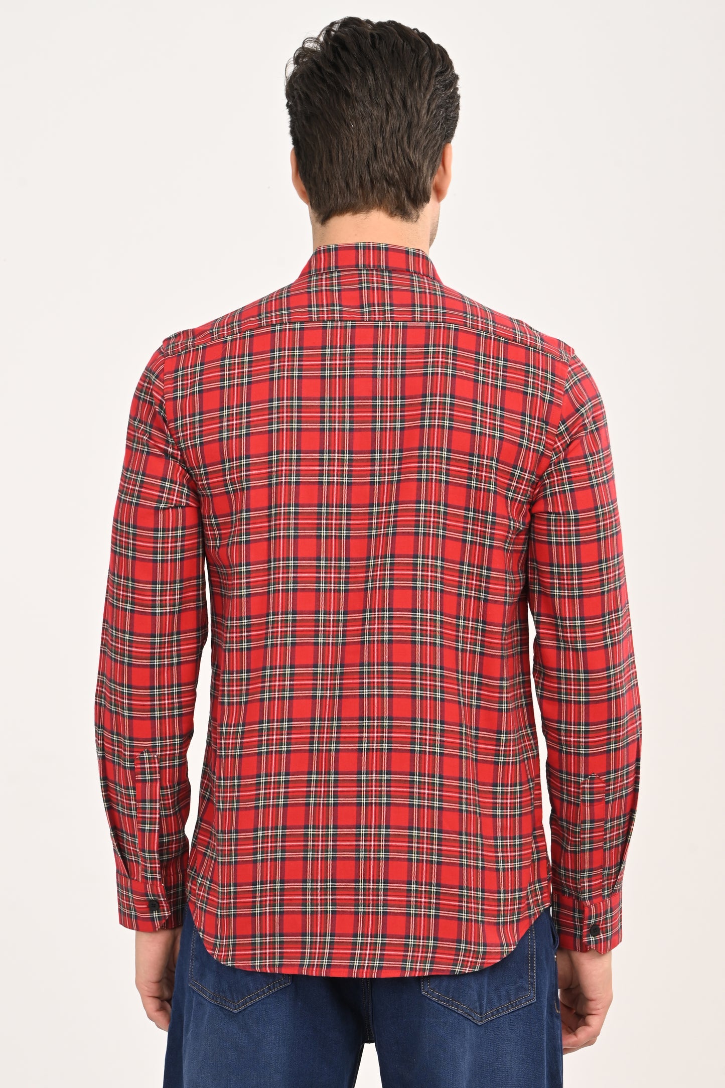 Red & Navy Tartan Plaid Casual Shirt – Slim Fit Premium Cotton