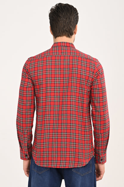 Red & Navy Tartan Plaid Casual Shirt – Slim Fit Premium Cotton