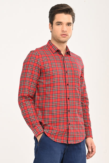 Red & Navy Tartan Plaid Casual Shirt – Slim Fit Premium Cotton