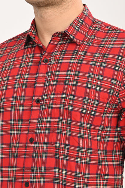 Red & Navy Tartan Plaid Casual Shirt – Slim Fit Premium Cotton