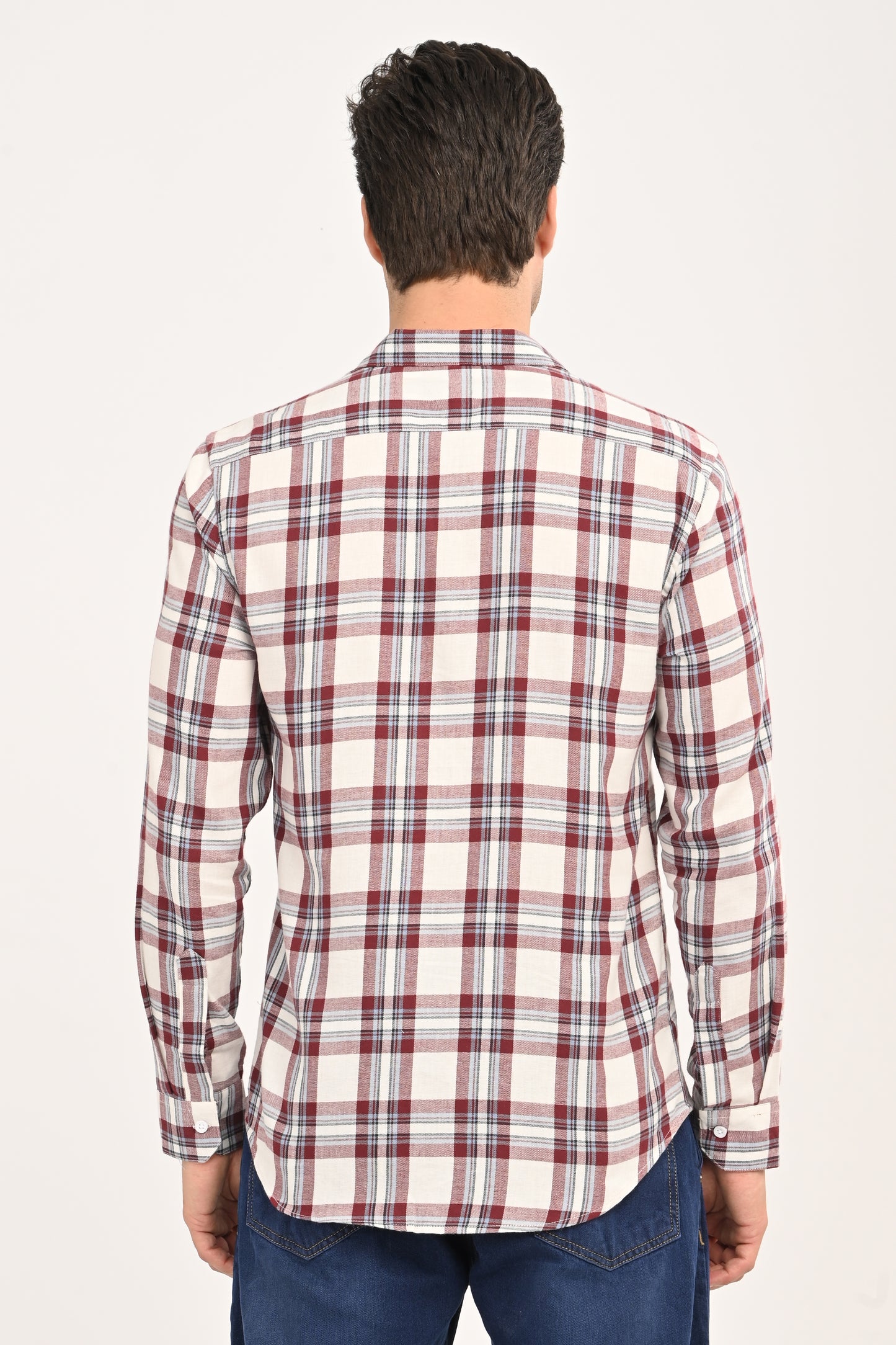 Men's Maroon & Cream Plaid Slim Fit Casual Cotton Shirt