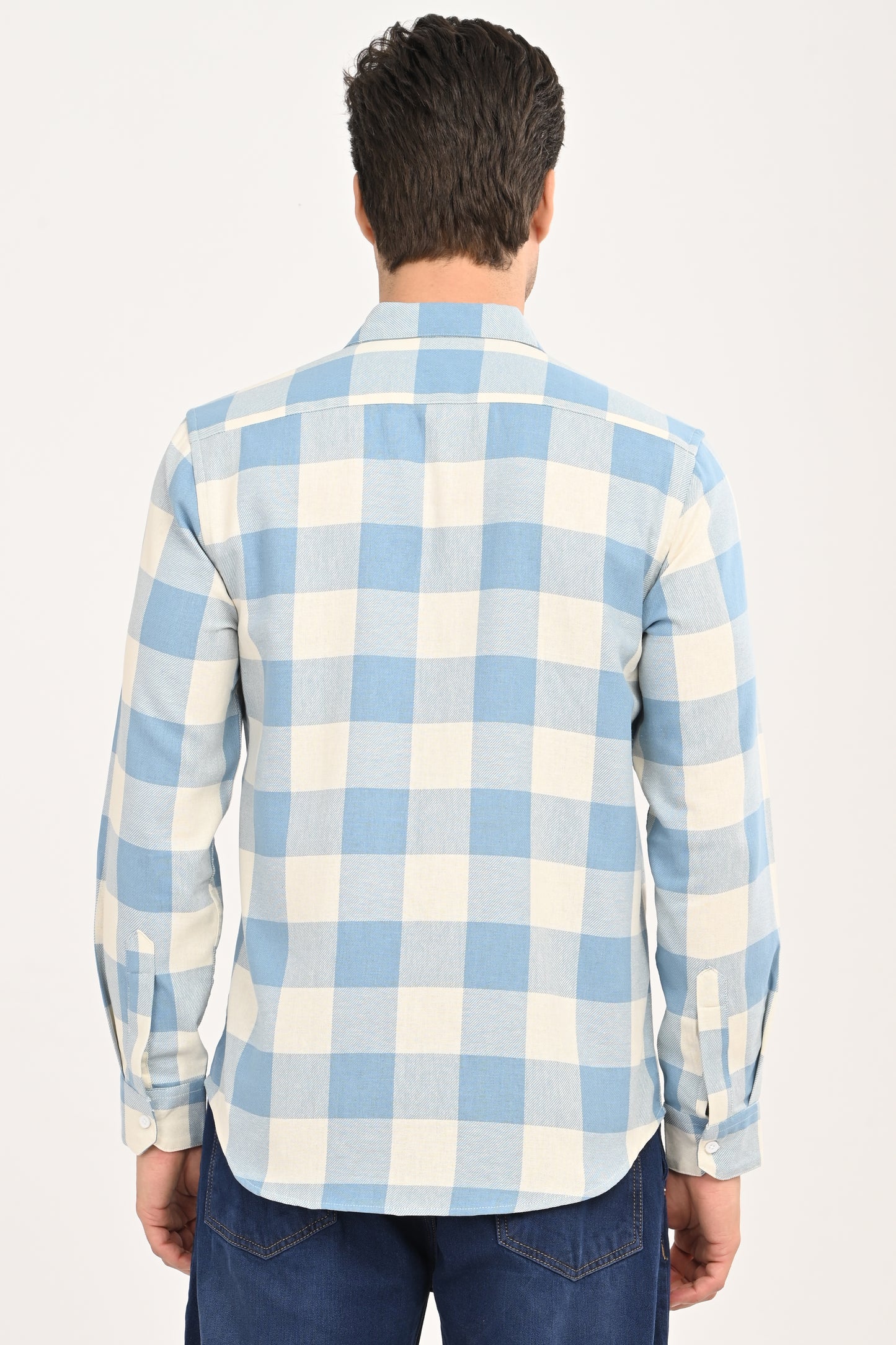 Men’s Sky Blue & Cream Gingham Check Slim Fit Casual Shirt