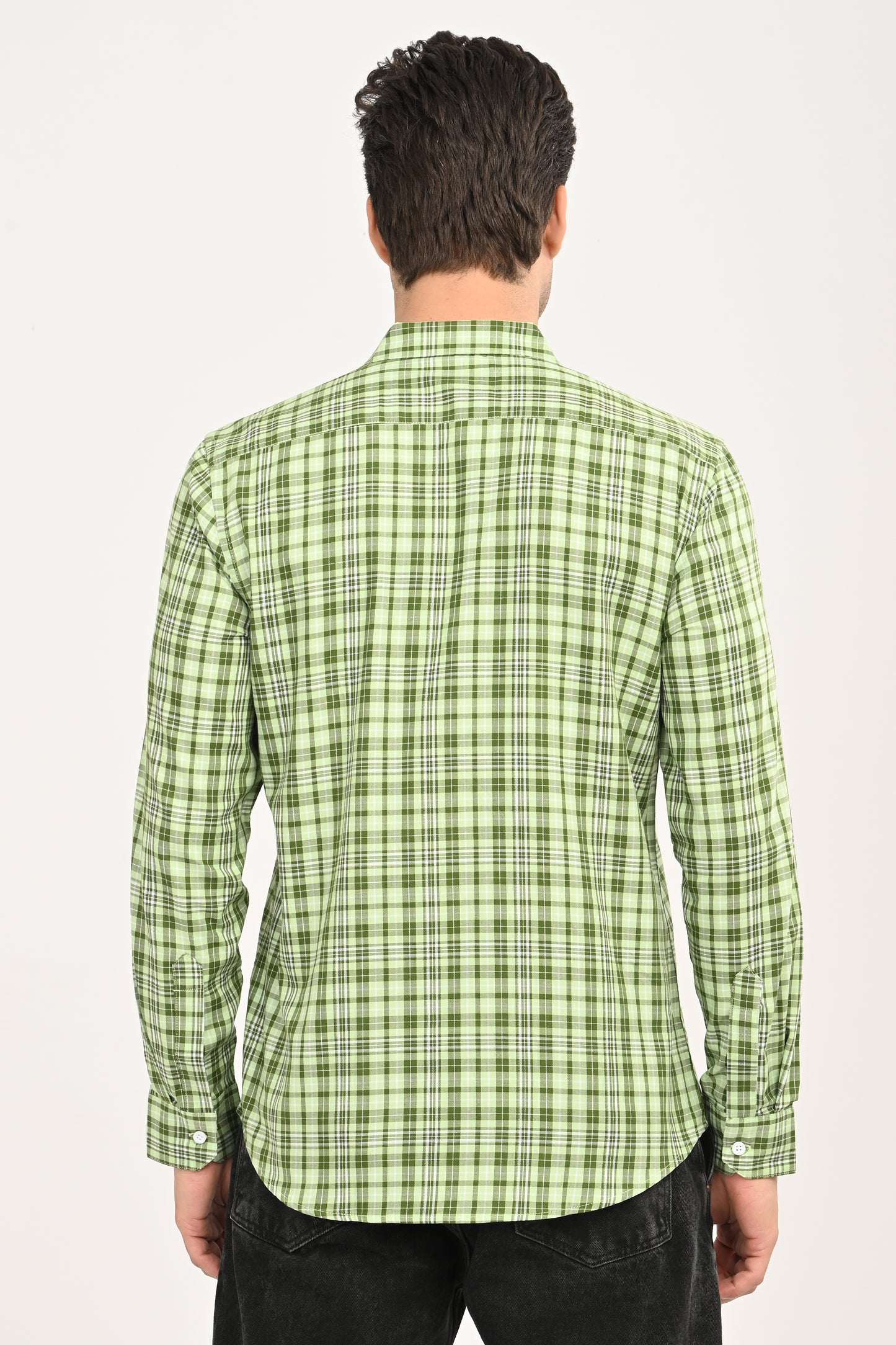 Men’s Mint Green Micro-Plaid Slim Fit Casual Shirt