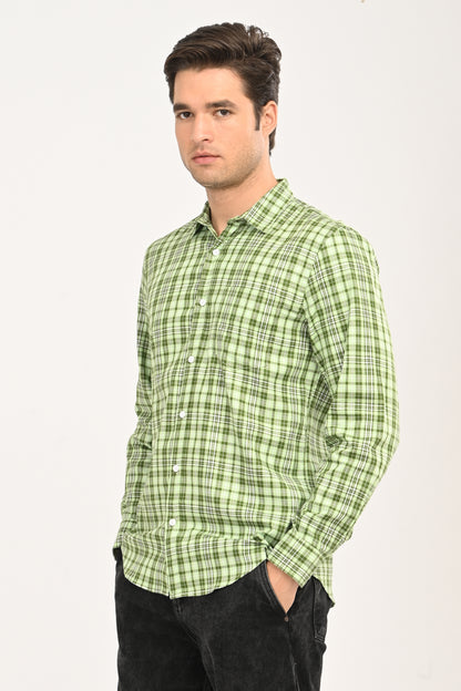 Men’s Mint Green Micro-Plaid Slim Fit Casual Shirt