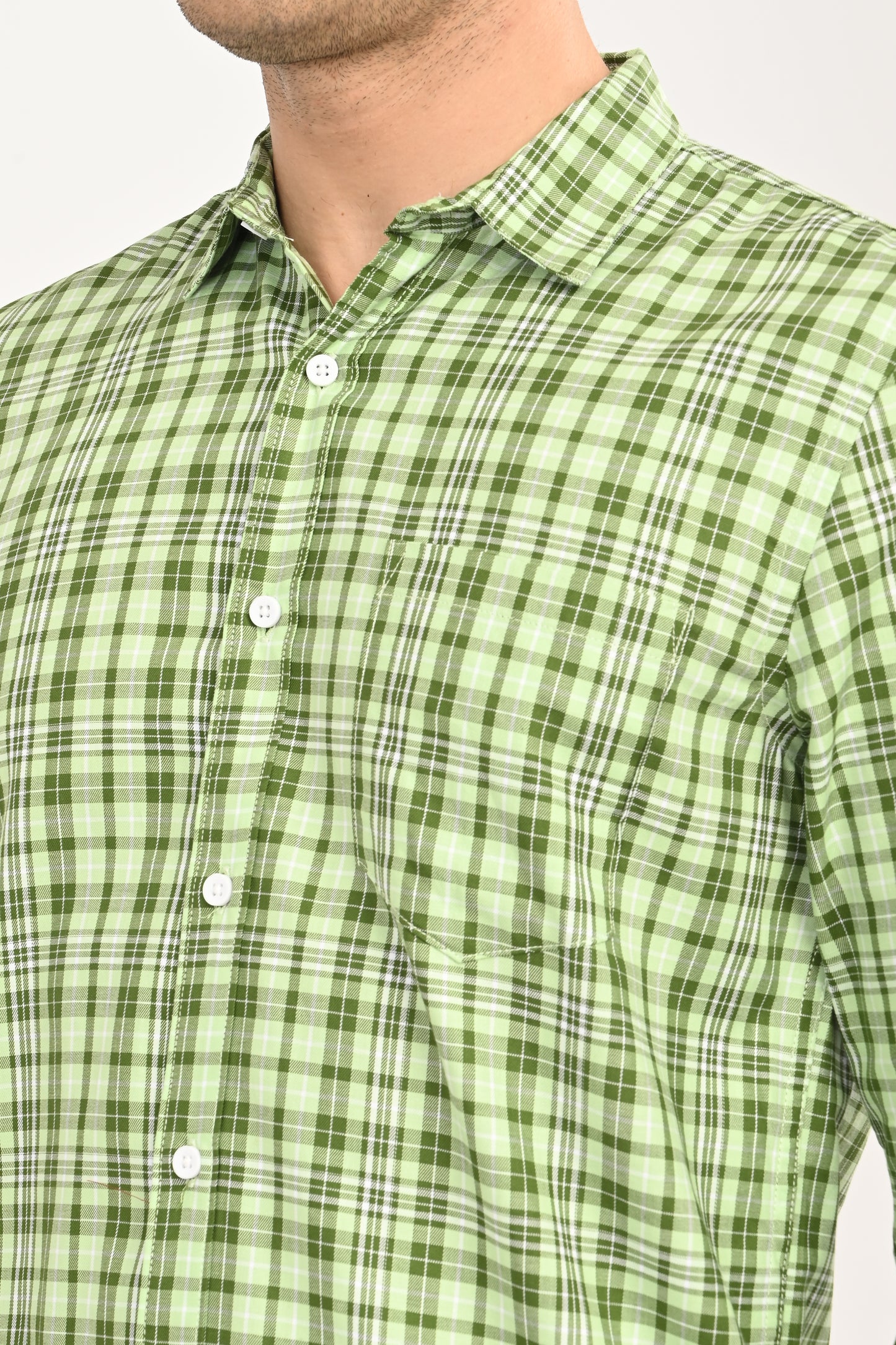 Men’s Mint Green Micro-Plaid Slim Fit Casual Shirt