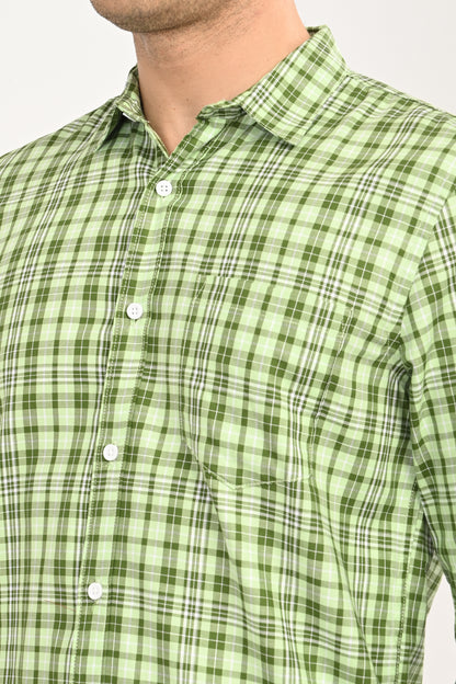 Men’s Mint Green Micro-Plaid Slim Fit Casual Shirt