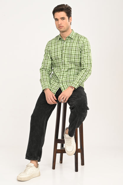 Men’s Mint Green Micro-Plaid Slim Fit Casual Shirt