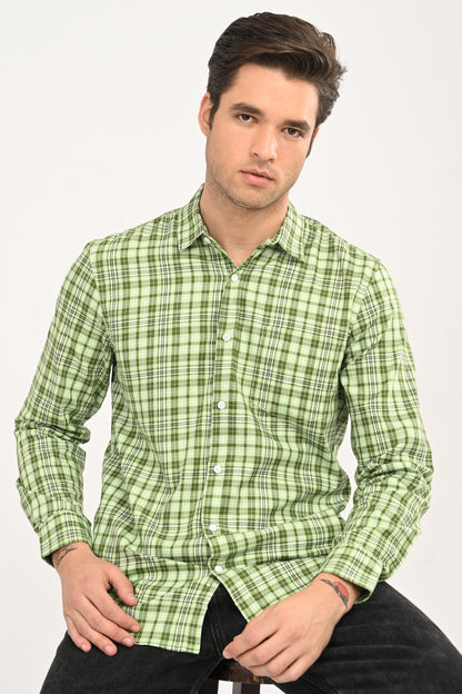 Men’s Mint Green Micro-Plaid Slim Fit Casual Shirt